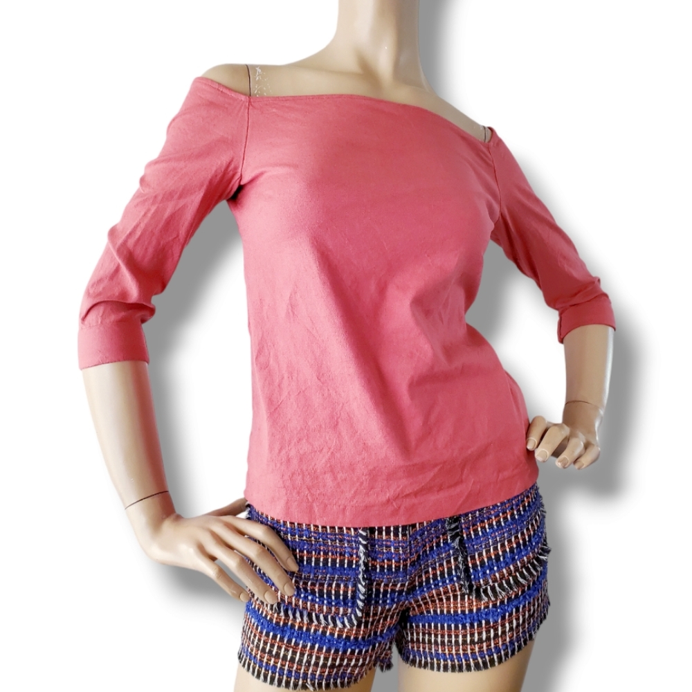 Theory Red (Orange Pink) Off Shoulder Blouse